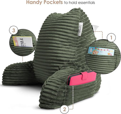 Hearth & Harbor Reading Pillow for Bed Adult – Back Pillow for Sitting in Bed, Standard Bed Pillows for Sitting Up in Bed, Foam Bed Chair Pillow, Olive Green Bed Rest Pillow