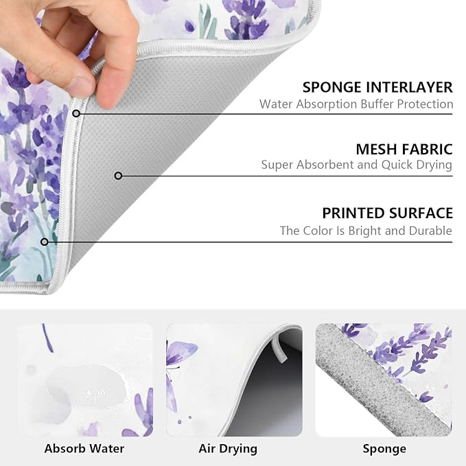 Purple Lavender Spring Summer Flower Floral Dish Drying Mat - Image 3