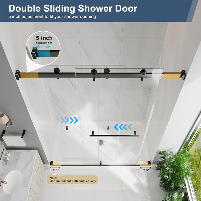 Frameless Double Sliding Shower Doors, 43-48" W x 76" H Shower Glass Door - Image 6