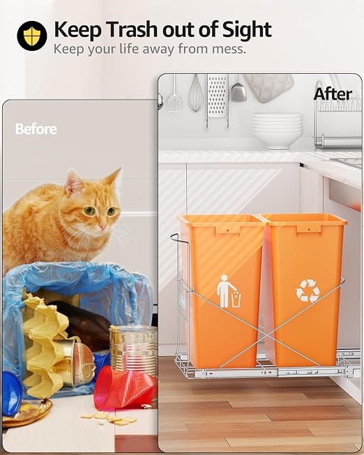 Double 37 Quart Pull Out Trash Can Under Cabinet, Under Sink Trash Rack - Image 8