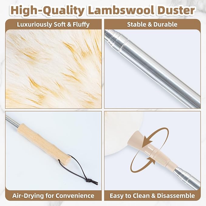 LOVECO Feather Duster for Cleaning, Extendable Lambswool Duster 29-49 Inch for - Image 3