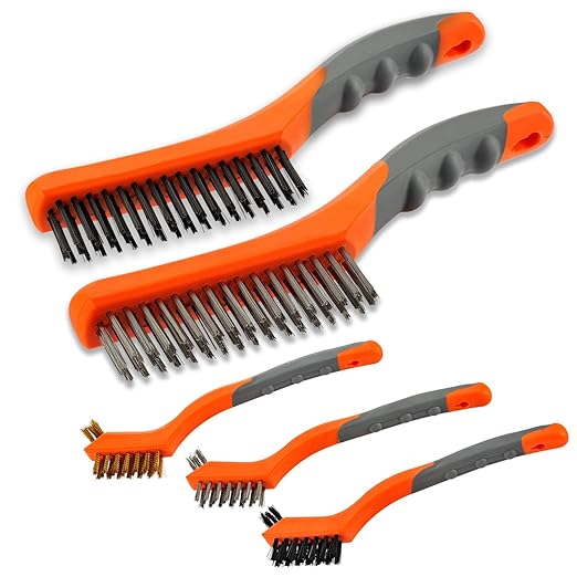 Wire Brush Set 5PCS, Nylon/Brass/Stainless Steel/Carbon Steel Bristles Wire by MAXMAN