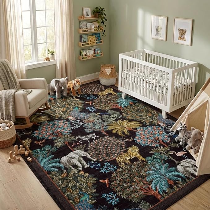 GarveeHome Jungle Animal Print Rug 5x7 Washable Area Rugs - Image 2