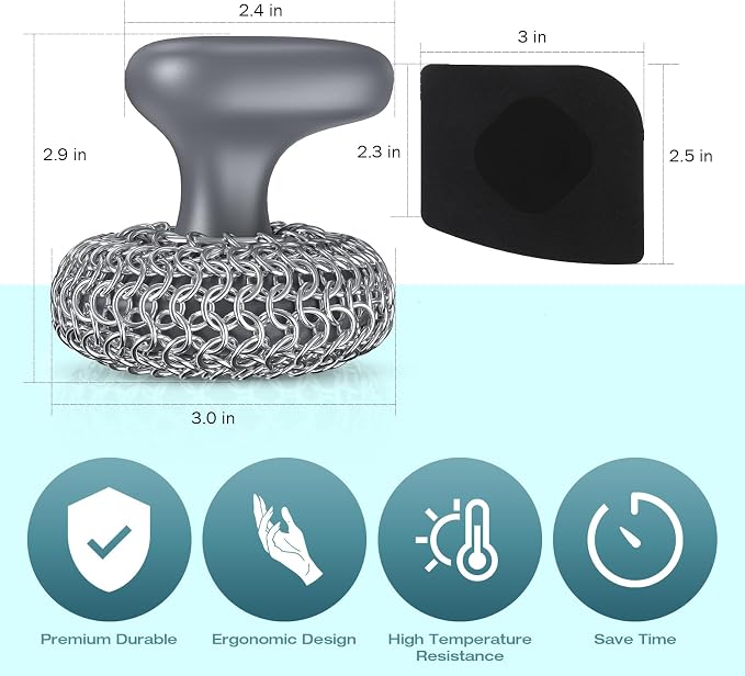 Cast Iron Scrubber | Dish Scrub Brush | 316 Cleaner Chainmail Scrubber - Image 4