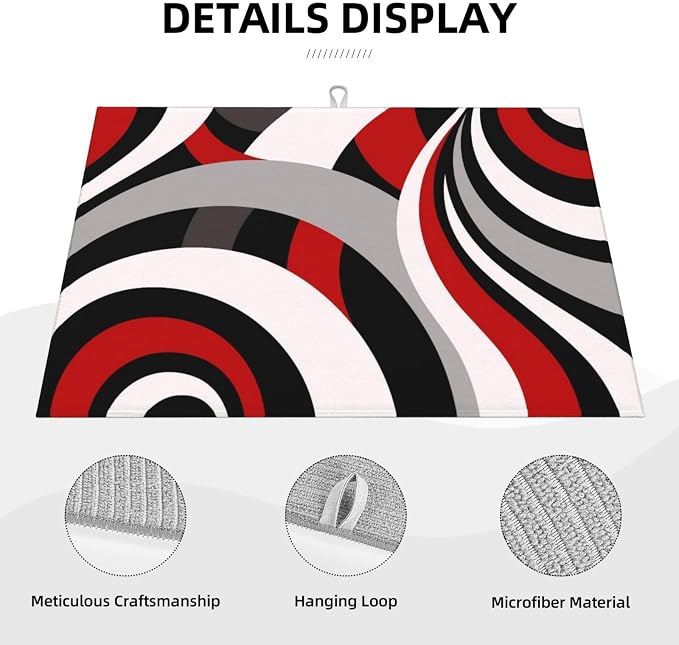 Red Black White and Grey Swirl Microfiber Dish Drying Mats, Absorbent Modern - Image 5