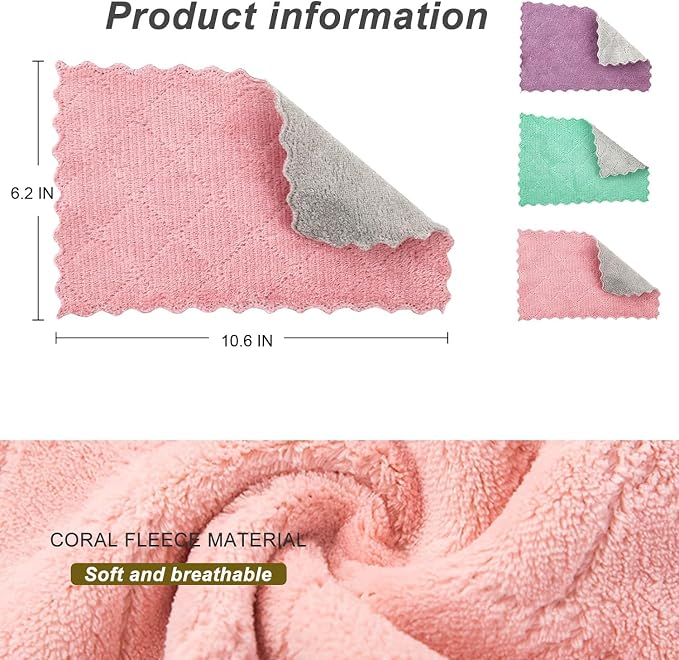 20 Pack Cleaning Cloth Kitchen Cloth, Dish Towels Super Absorbent Coral Velvet - Image 6