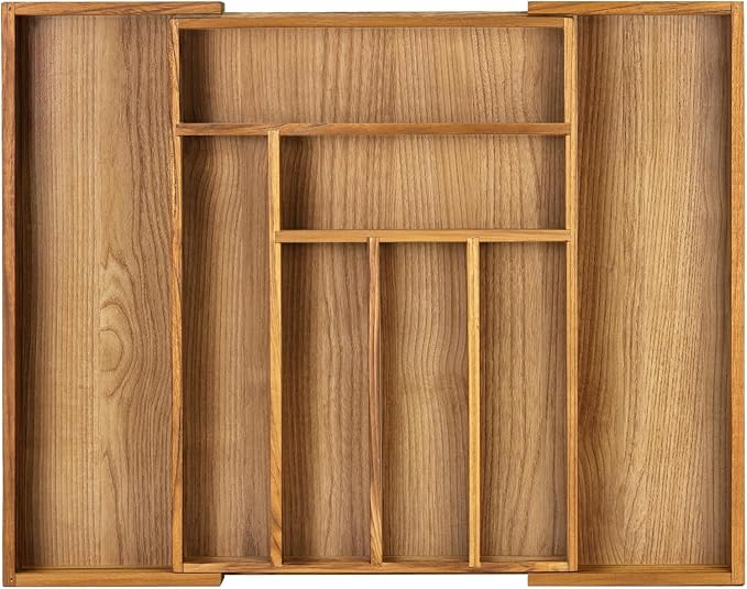 VaeFae Teak Drawer Organizer, Large Silverware Organizer, Expandable Utensil by VaeFaeDirect
