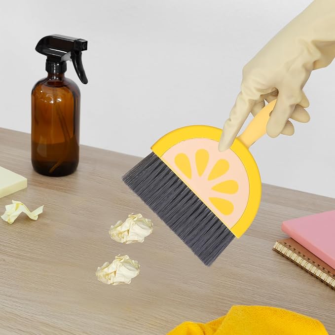 VOSAREA Small Dustpan and Brush Set, Lemon Mini Dustpan and Brush Whisk Broom - Image 3