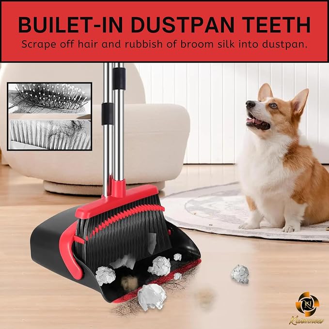 Standing Broom and Dustpan Set, Built-in Scraper Teeth, No-Slip Grip, Dust - Image 6