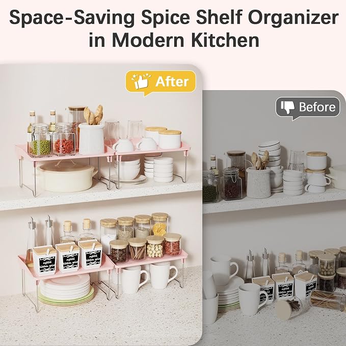 2 Pcs Cabinet Organizer Shelf，Stackable Kitchen Counter Shelves, Spice Rack - Image 4