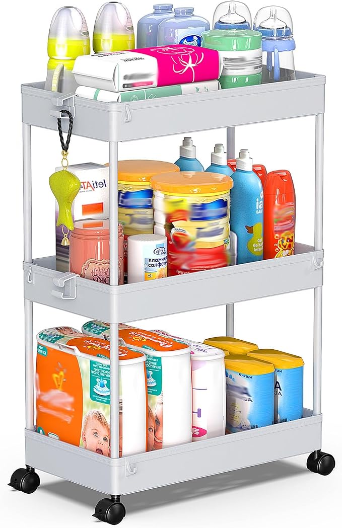 SPACEKEEPER Rolling Storage Cart 3 Tier Bathroom Cart Organizers by SPACEKEEPER