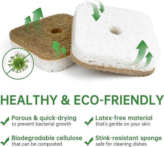 16 Pack Biodegradable Natural Kitchen Sponges, Compostable Cellulose & - Image 4