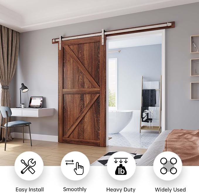 EaseLife 8 FT Brushed Nickel Sliding Barn Door Hardware Track Kit, Straight - Image 2