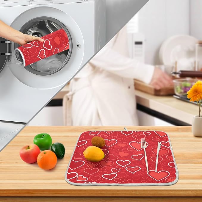 Red Hearts Cute Dish Drying Mat - Image 4