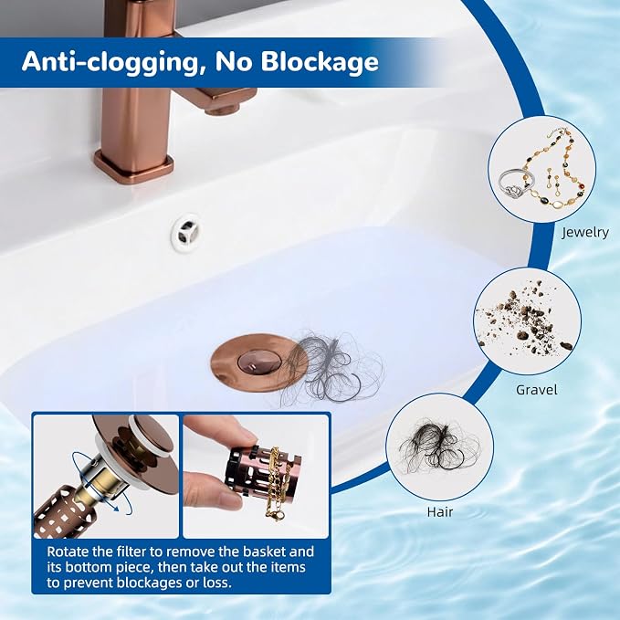 Hibbent Upgraded 3 in 1 Bathroom Sink Drain Strainer, Universal Pop Up Stopper - Image 2