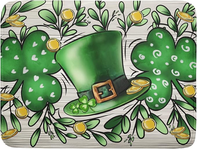 St Patrick's Day Shamrock Dish Drying Mat 18x24 inch Eucalyptus Leaves Dishes by Giwawa