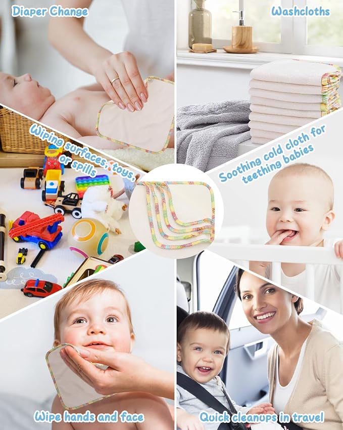 Babygoal 30PCS Reusable Diaper Wipes, Natural Unbleached Baby Face Wipes - Image 4