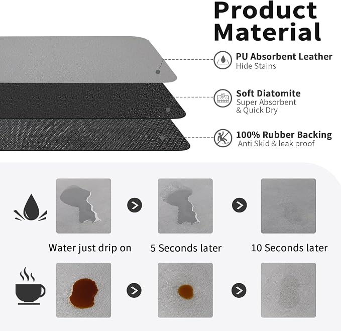 Coffee Mat - Absorbent Hide Stain Rubber Backed Dish Drying Mat - Image 2
