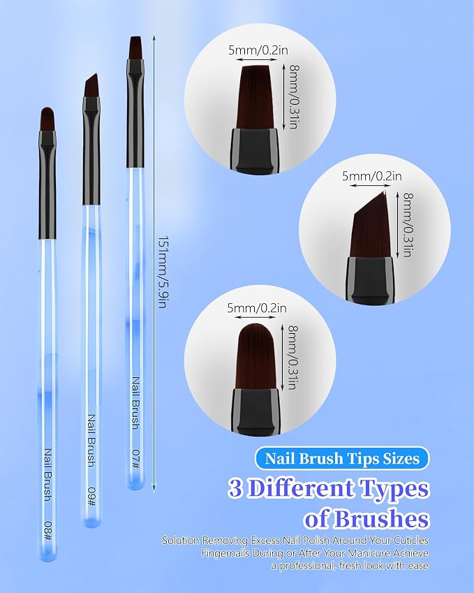 3PCS Nail Art Clean Up Brushes, Round/Angled/flat Acetone Resistant Gel Nail - Image 3