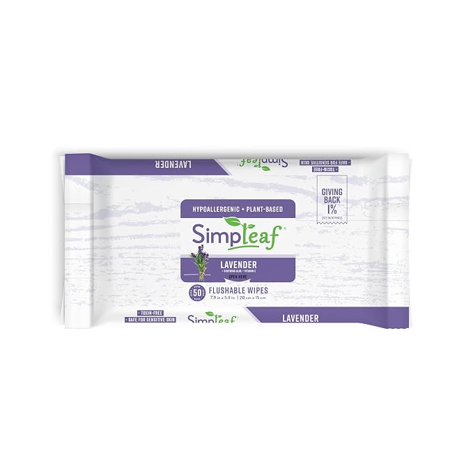 Simpleaf Lavender Essential Oil Flushable Wipes 50 Count - Image 2