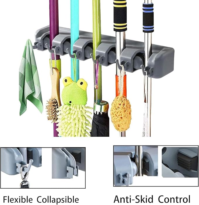 PP Plastic Multi-Function Broom & Mop Wall Mount Holder - Image 2