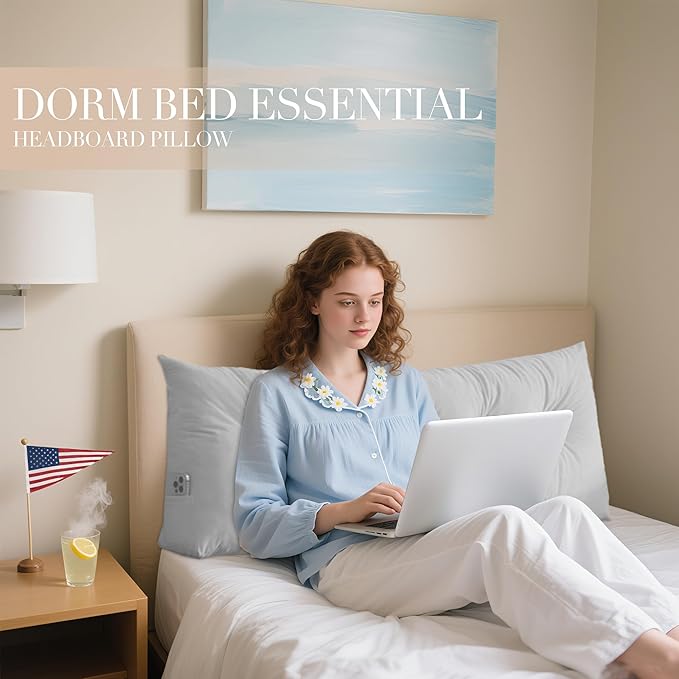Queen Size Headboard Pillow Wedge Long Backrest Positioning Support for Daybed Wedge Bed Rest Reading Pillow with Side Pockets Bolster Cushion