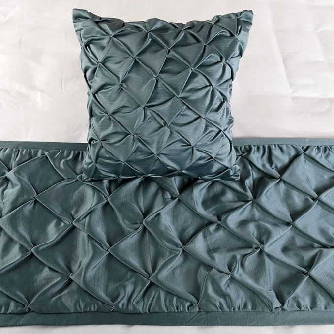 The HomeCentric Luxury Blue King 90 x 18 inch Bed Runner Without Pillow Cover, Satin Pintucks Bed Scarf, Solid Color Modern - Satin Nights