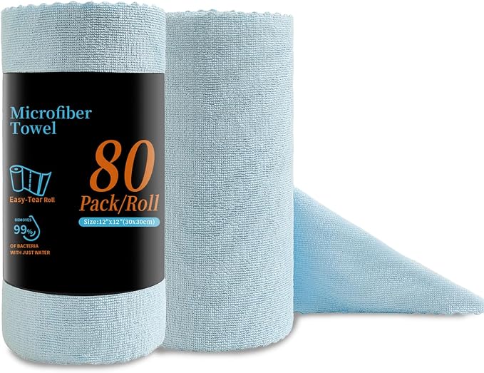 Jessy Home 80 Pack Microfiber Cleaning Cloth Roll Reusable Paper Towels 12"x12" by JessyHome