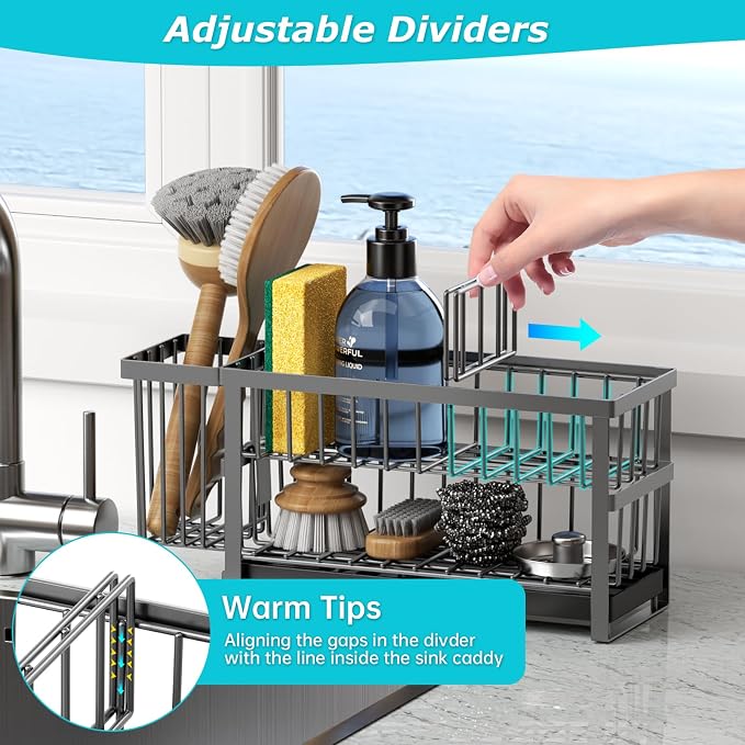 Sponge Holder for Kitchen Sink, 2 Tier Sink Caddy Organizer Countertop - Image 5
