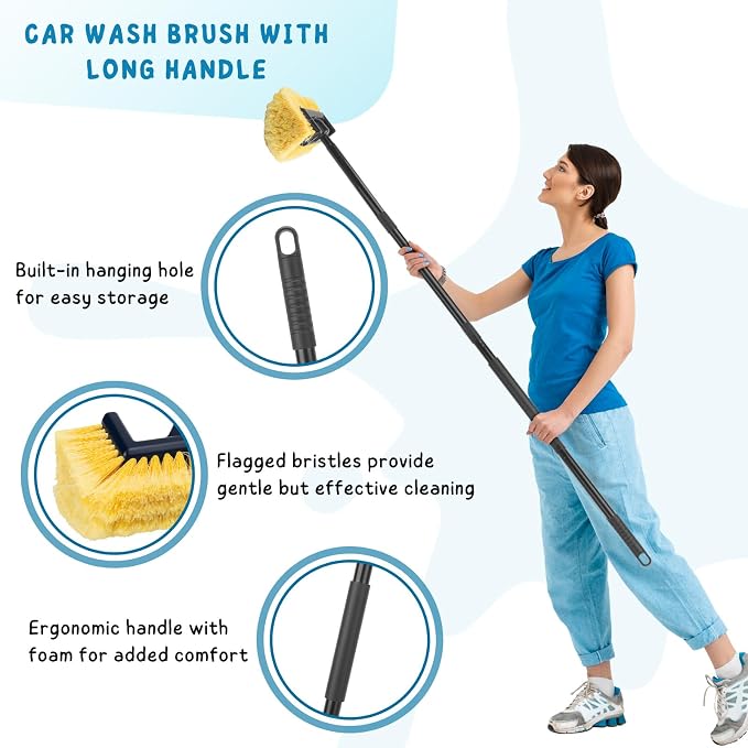 Car Wash Brush with Long Handle, 58.5'' Soft Bristle Cleaning Tool - Image 2