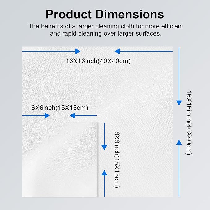 Selens 4Pcs Extra Large Microfiber Cleaning Cloths 16x16inch White Microfiber - Image 5