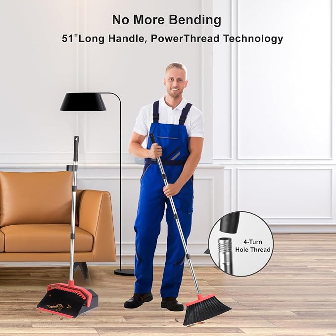 Upgrade Broom and Dustpan Set, Large Upright Stand Up Broom and Dustpan - Image 2