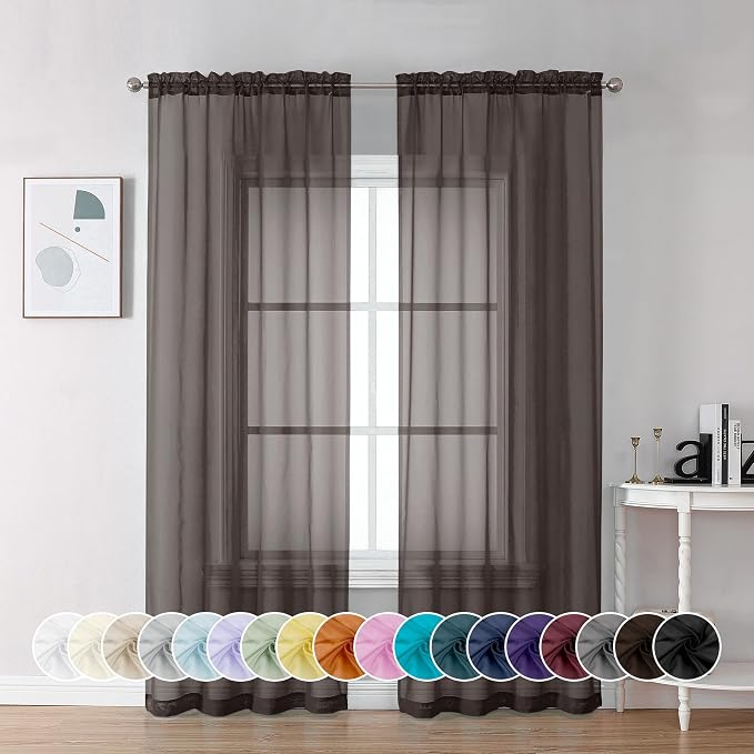 Chyhomenyc Chocolate Brown Sheer Curtains 84 Inches Long, Light Filtering Sheer by Chyhomenyc