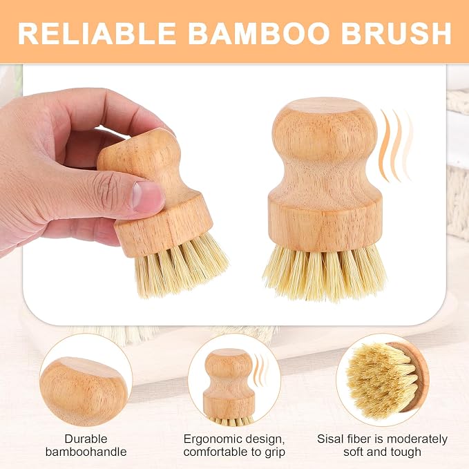 6 Pack Wood Dish Brush Set, Wood Scrub Brush - Image 3