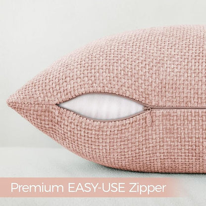 a moment Pink Chenille Throw Pillow Covers 22x22 Inch Pack of 2 Modern Decorative Throw Pillow Covers Farmhouse Cross Covers Home Decor for Sofa Bedroom Living Room