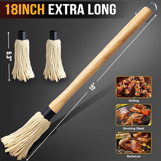 Walfos BBQ Mop Brushes for Sauce, Grilling Basting Mop Wooden Long Handle - Image 5