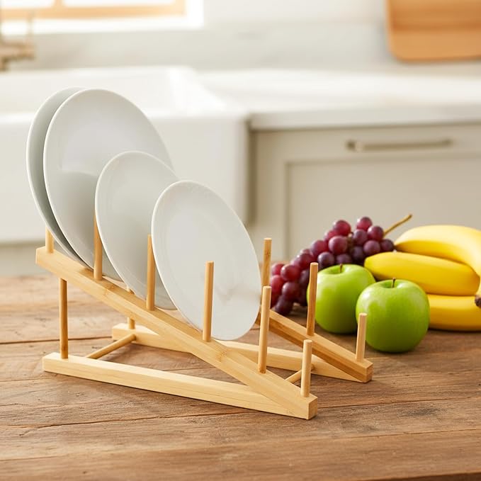 4 Pcs Wooden Dish Drying Rack, Bamboo Plate Dish Rack Stand - Image 7