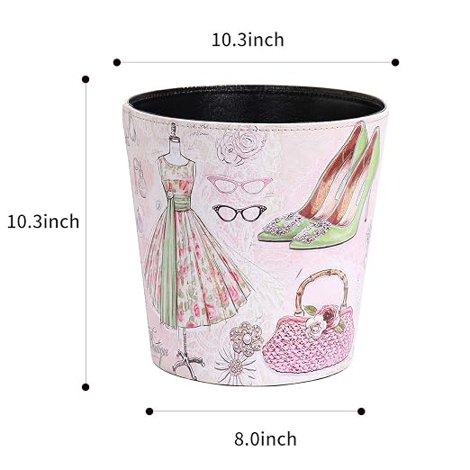 PU Leather Small Trash Can Wastebasket, Round Garbage Container Basket - Image 2