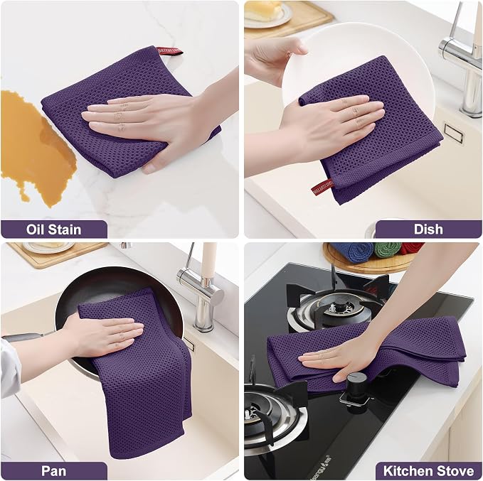 Homaxy 100% Cotton Kitchen Towels and Dishcloths Set, 12 x 12 Inches and 13 x - Image 5