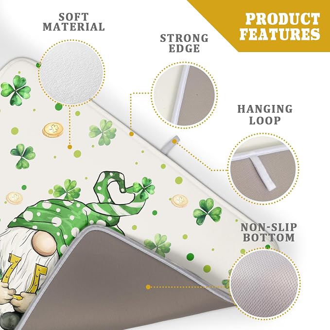 St Patrick's Day Gnome Dish Drying Mat 18x24 inch Lucky Shamrock Absorbent - Image 4