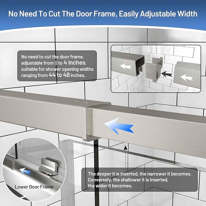Pivot Glass Shower Door, 44-48" W x 71" H, 1/4" Clear SGCC Tempered Glass - Image 6
