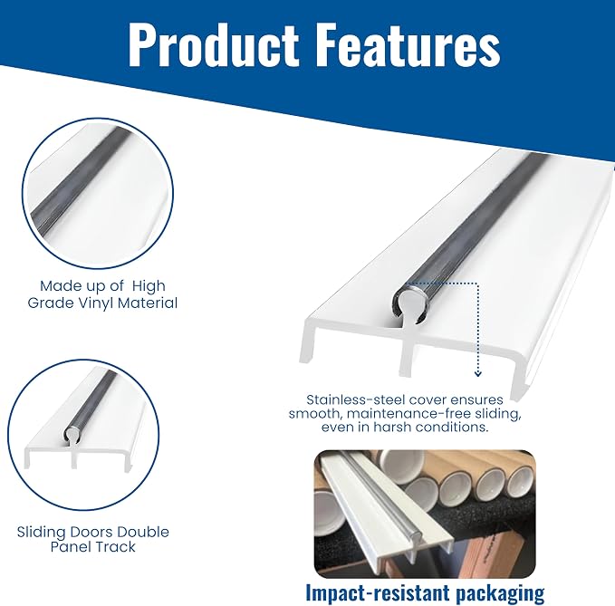 KC Hardware Sliding Door Double Track Replacement 60 Inch White Vinyl Patio - Image 2