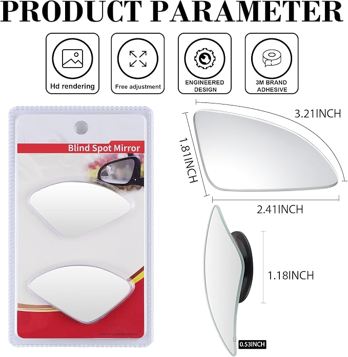 LivTee Blind Spot Car Mirror，Asymmetric Fan Shaped HD Glass Frameless Convex - Image 3