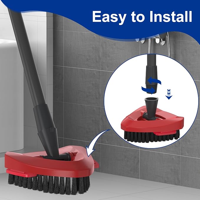 Scrub Brush with Mop Base for 2-Tank Spin Mop Systems, Triangle Floor Scrubber - Image 4