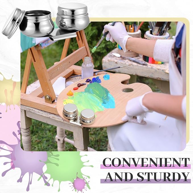 2 Pcs Paint Brush Cleaner Set Stainless Steel Double Dipper Palette Cup Paint - Image 5