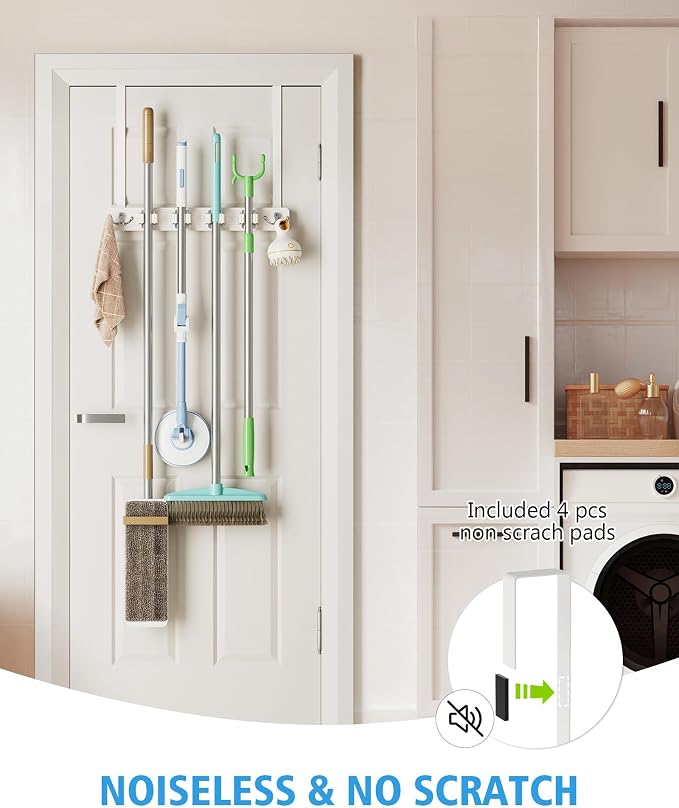 Over the Door Broom Holder, Mop and Broom Holder Door Mount, Hanging Organizer - Image 7