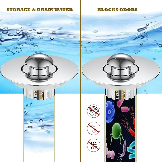 Kitchen Sink Drain Strainer 3 in 1, 304 Stainless Steel Pop Up Sink Stopper - Image 8