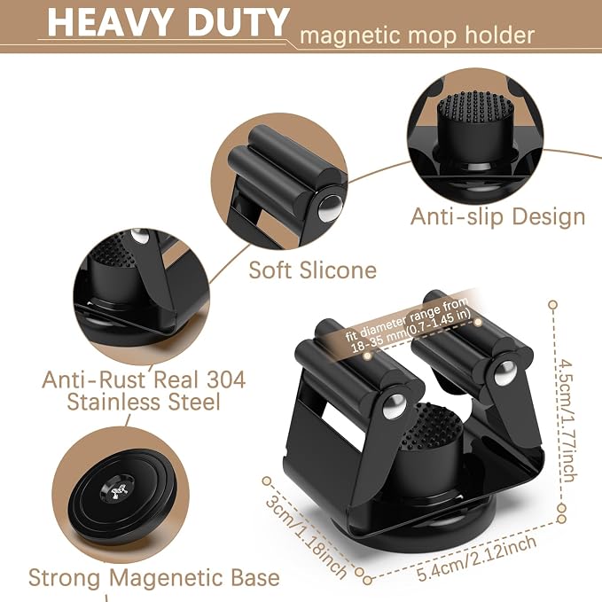 3-H Magnetic Broom Holder with Strong Magnetic Hook 16 Pack, Broom Holder Wall - Image 2