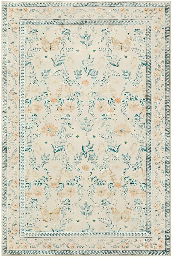 Floral Rug for Living Room Bedroom, 6x9 Washable Rug, Vintage Boho Area Rug - Image 4