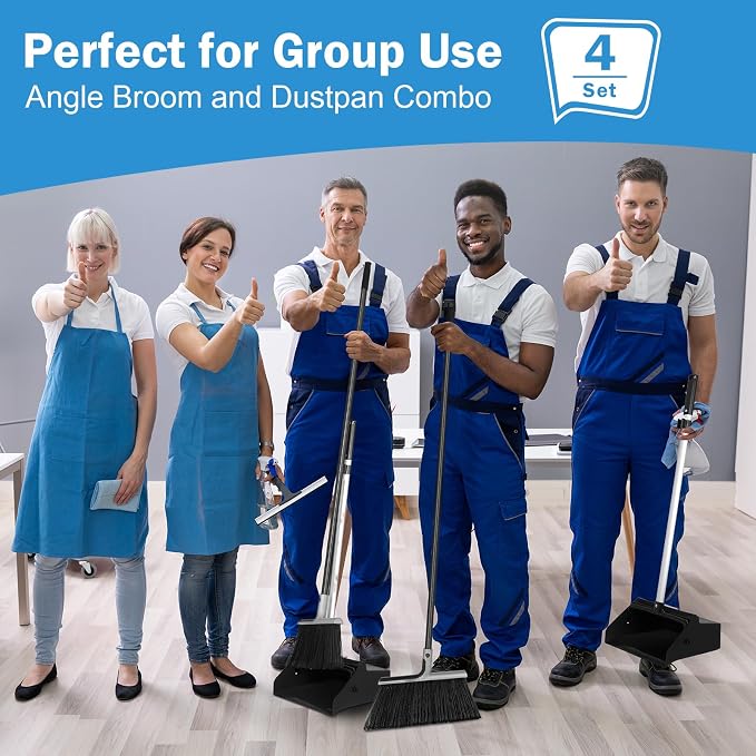 4 Set Broom and Dustpan Set 58 Inch Commercial Broom and Dustpan Combo Set - Image 7